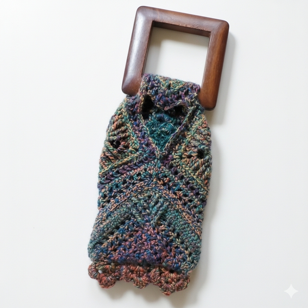 Handmade 4x6" Crochet Bracelet Purse Wood Wool Nylon Flower Boho Phone Fits - Picture 3 of 11